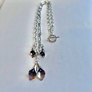 NYE Vintage Sterling Silver Calla Lily Pendant Necklace Stainless Steel Chain